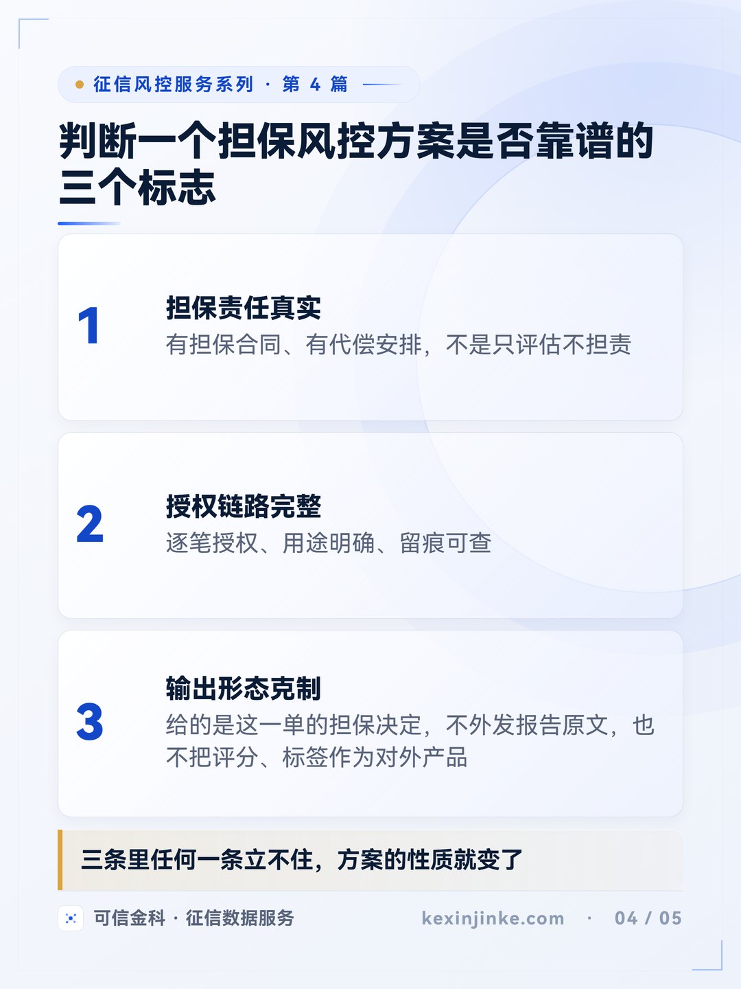 判断担保风控方案的三个标志:担保责任真实、授权链路完整、输出形态克制。